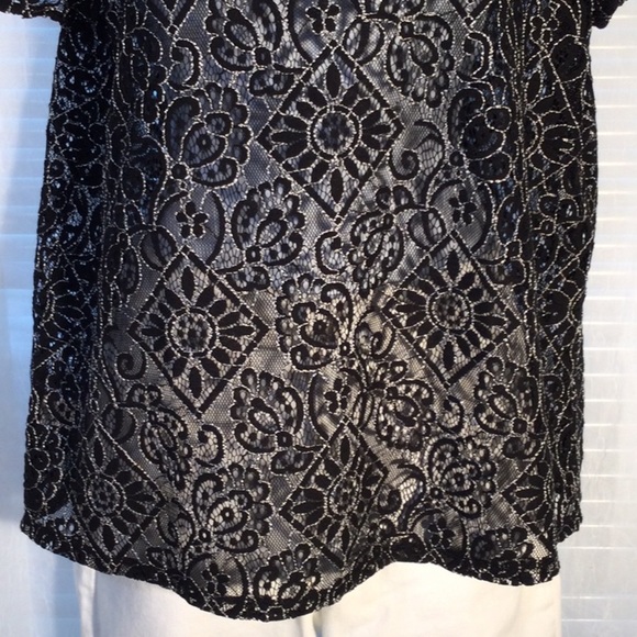 LOFT Lace Cold Shoulder Shear Blouse Sz M - Picture 4 of 11